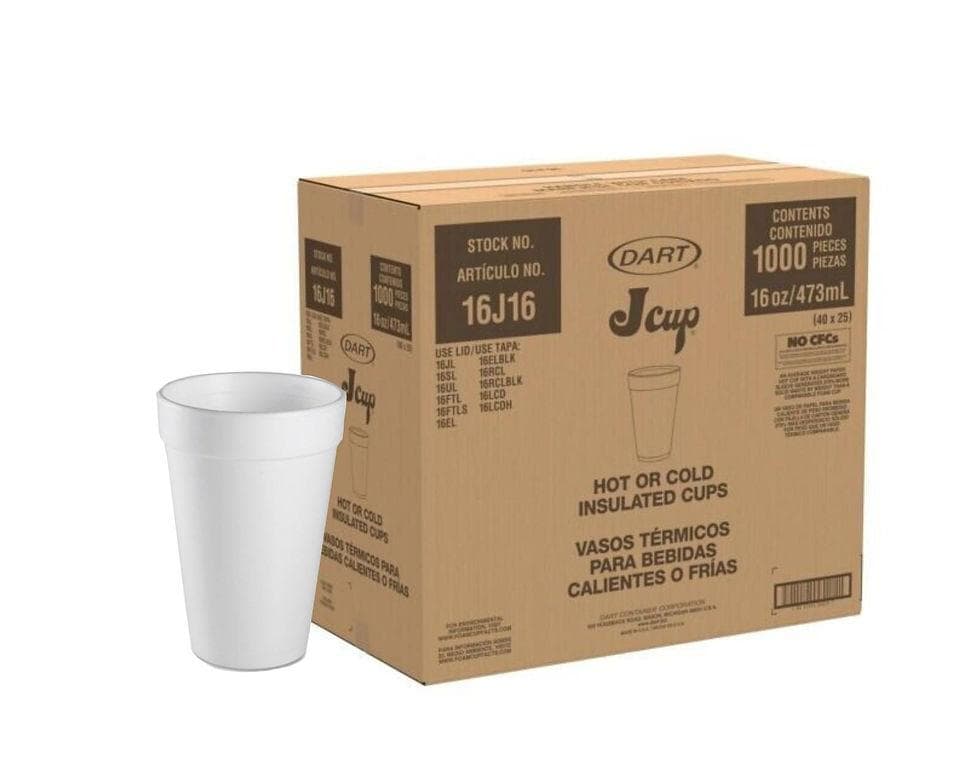 16oz Dart Foam Cups - 16J16 - 1000/case