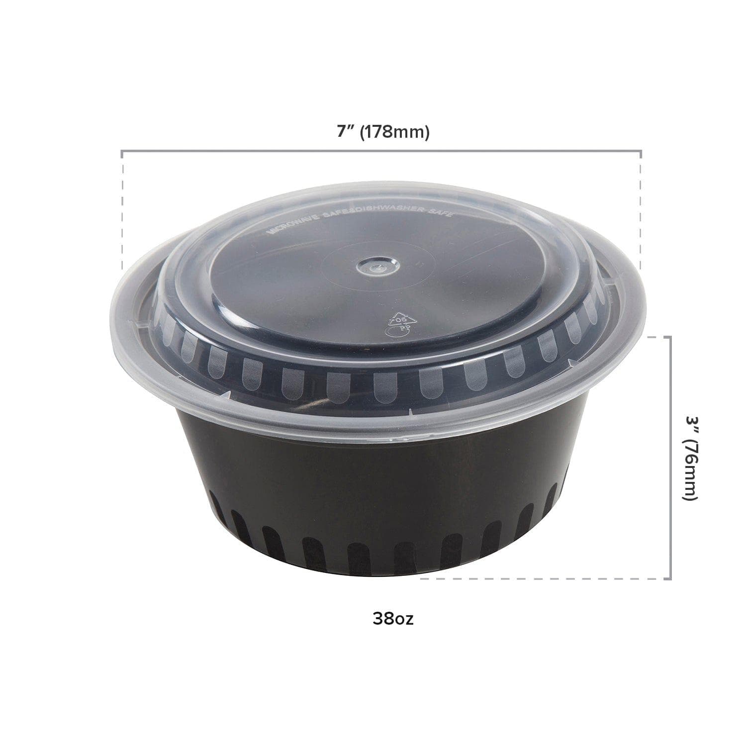 38oz Black Round Heavy Weight Container with Lid - 150/Case