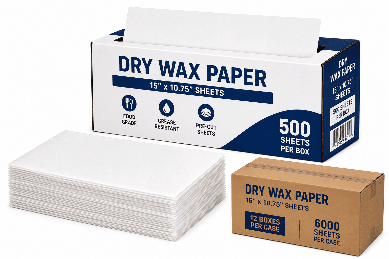 15x10.75 DRY WAX PAPER - (12x500 Sheets) - 6000/case