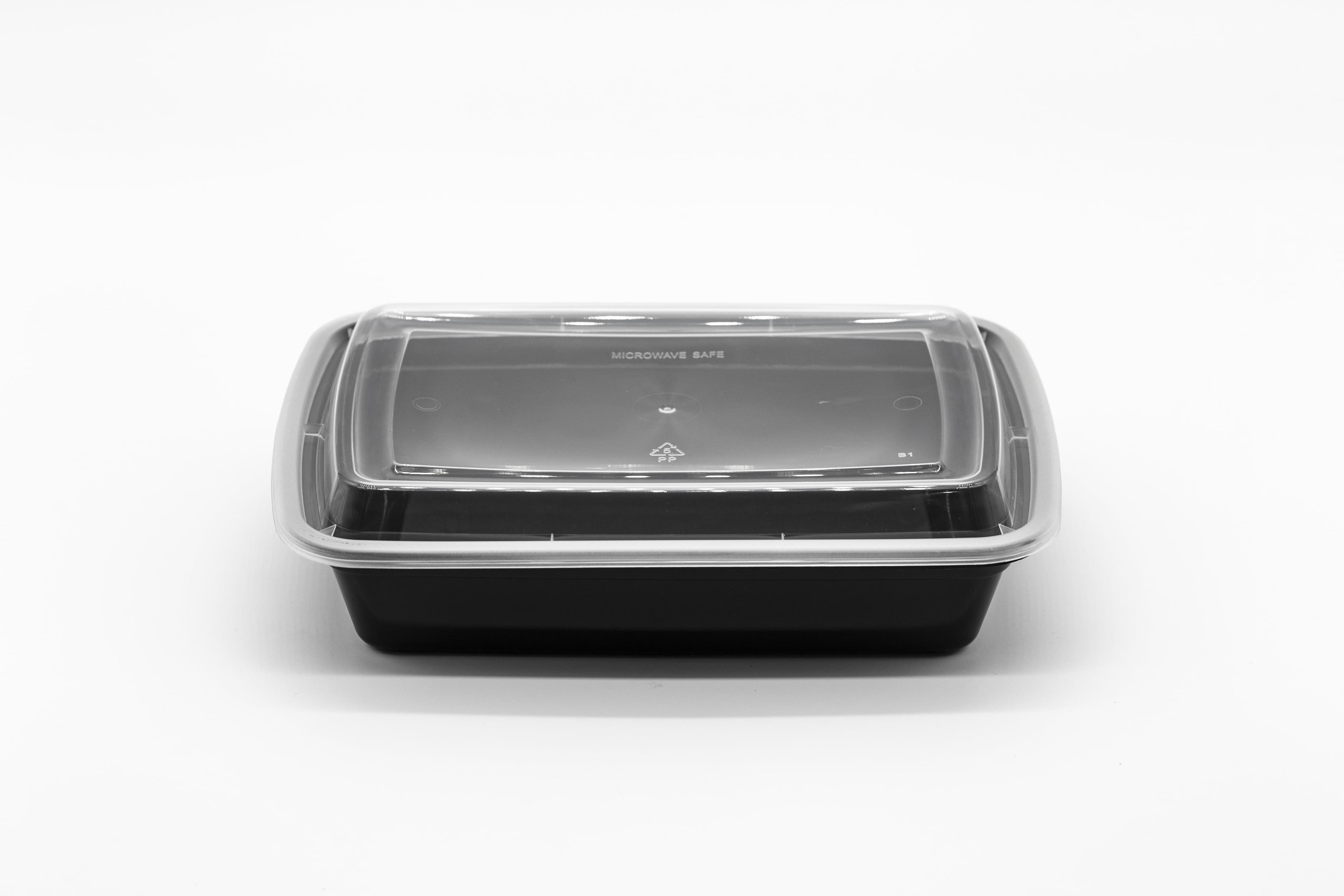 16oz Black Rectangular Heavy Weight Container with Lid - 150/Case