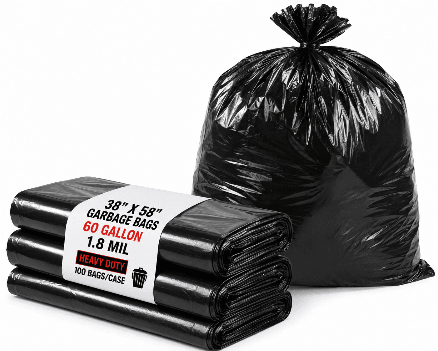 38X58 GARBAGE BAGS - 60 Gallon - 1.8Mil - 100/case