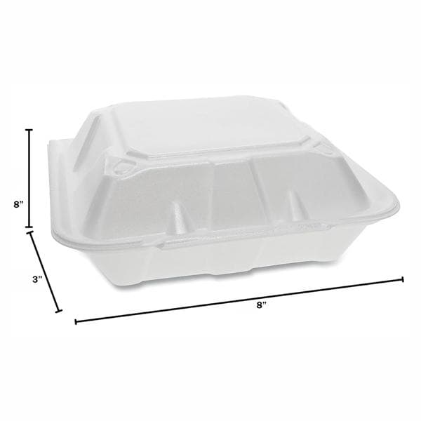 8x8 Foam Container Hinged - 3 Compartment - 200/Case