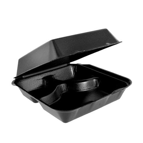 9X9 Black Foam Container Hinged- 3 Compartment - 200/Case