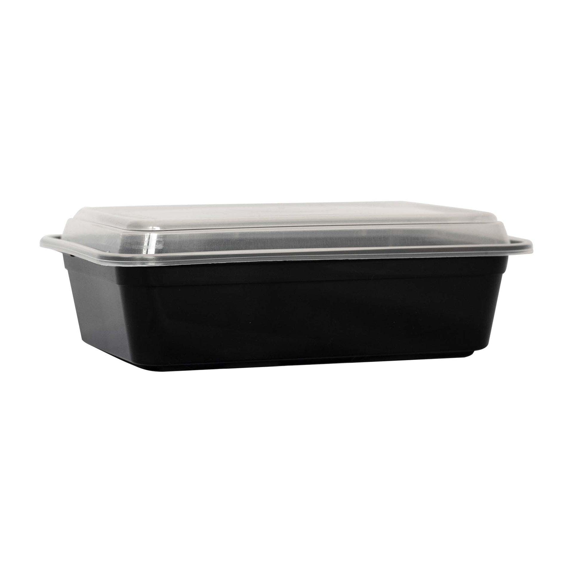 48oz Black Rectangular Heavy Weight Container with Lid-150/Cs