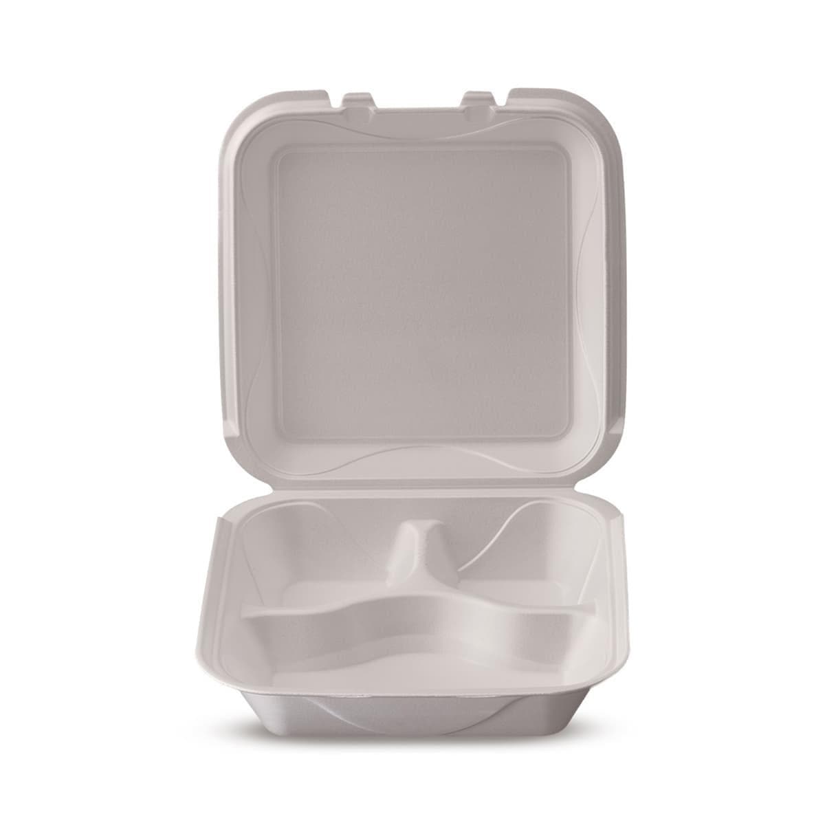 9X9 Foam Container Hinged - 3 Compartment - 200/case